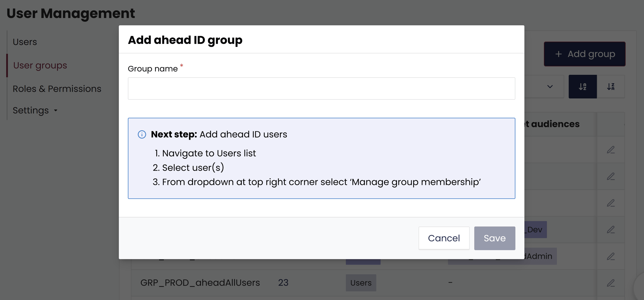 Creating User Groups and adding Users to them